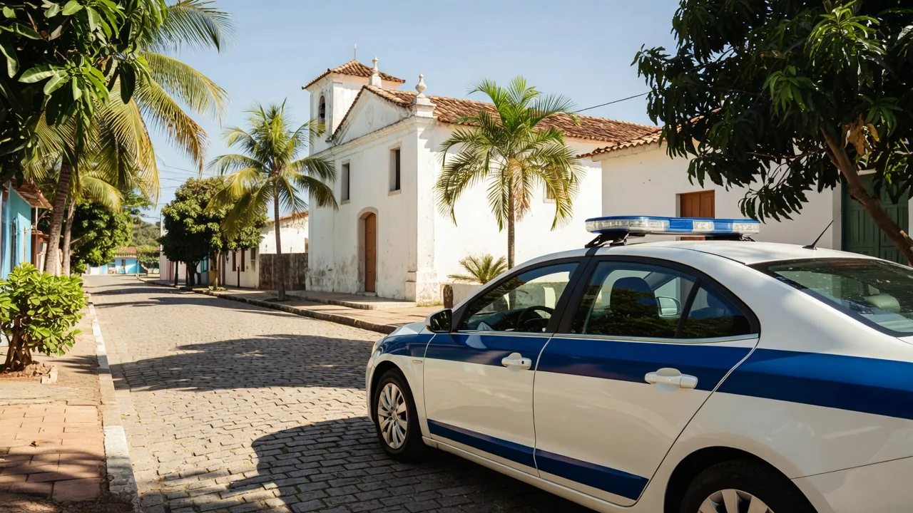Policiais do 10º BPM conversando com estudantes e moradores durante ação comunitária em Nossa Senhora das Dores